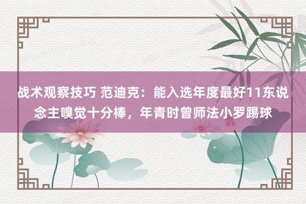 战术观察技巧 范迪克：能入选年度最好11东说念主嗅觉十分棒，年青时曾师法小罗踢球