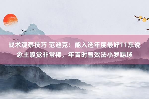 战术观察技巧 范迪克：能入选年度最好11东说念主嗅觉非常棒，年青时曾效法小罗踢球