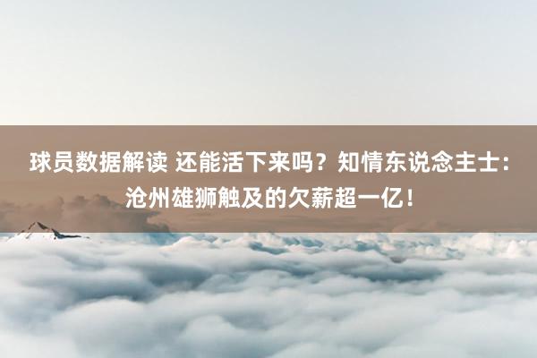 球员数据解读 还能活下来吗？知情东说念主士：沧州雄狮触及的欠薪超一亿！