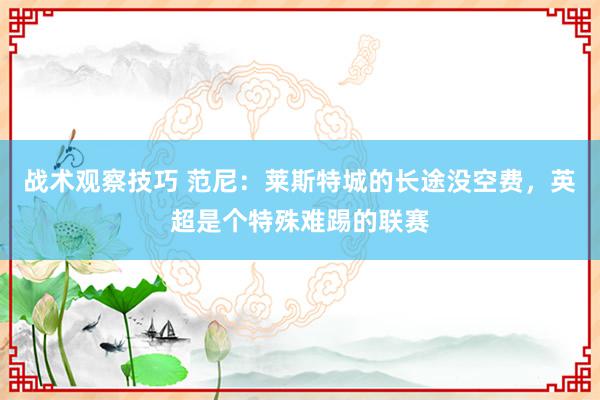 战术观察技巧 范尼：莱斯特城的长途没空费，英超是个特殊难踢的联赛