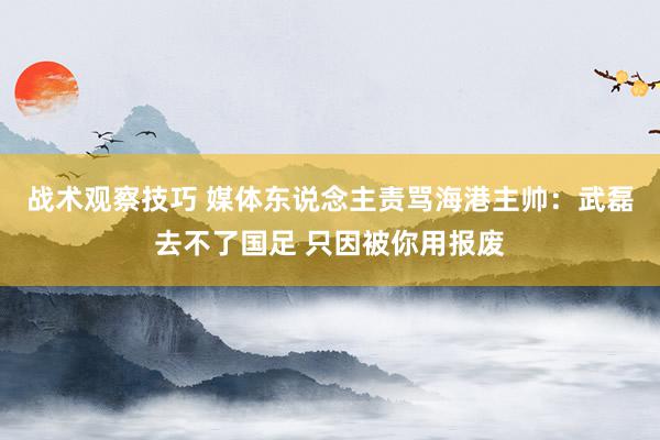 战术观察技巧 媒体东说念主责骂海港主帅：武磊去不了国足 只因被你用报废